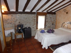 Our hotel room tonight. Love the  old outside rock wall. Probably over 300 years old. Run by a hard working family who keep it squeaky clean.