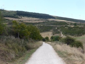 That's our climb ahead, note the windmills at the top of the ridge
