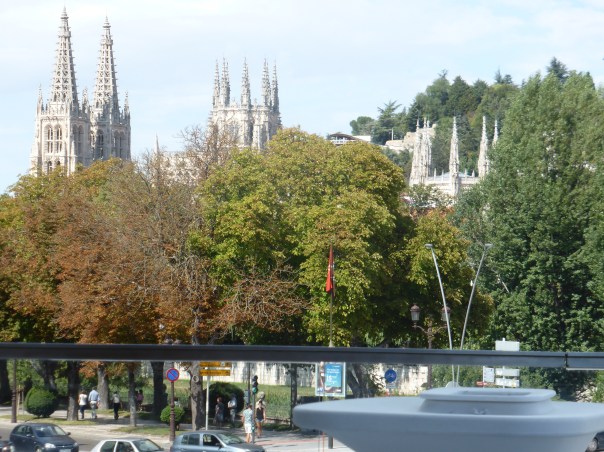 The beautiful scene we entered Burgos  - fall colours   and the 800 year old cathedral on the horizon