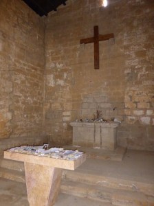 Inside the Ermitage de San Miguel.  This was the spiritual  highlight to date: such a simple structure, over a thousand years old.  Very powerful to think of the thousands of pilgrims who have stood at this alter. 