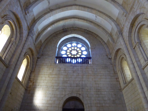 View of the inside of the 800 year old church that was dismantled, moved from the flood plain and rebuilt brick by brick in its current location. We thought that the colour of the stained glass was stunning and most unusual. 