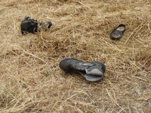 The Camino is 800 km long. Today we passed the 600 km mark.  We did 360 last year and came here to complete the pilgrimage by walking the last 440. In fact we know by our GPS distance counter that we walk at least 10% more every day, so the final total will be well over 900 km. obviously these boots didn't have an extended warranty!